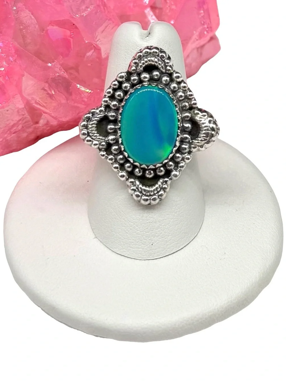 Aurora Fire Opal Ring Size 7 Solid 925 Sterling Silver